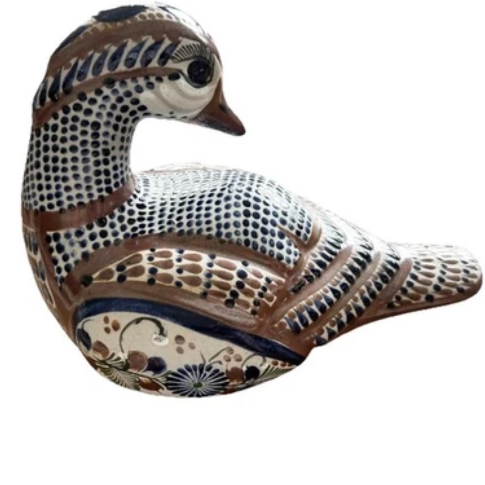 TONALA DUCK POTTERY SIGNED SANTANA  BIRD FOLK ART ARTSY DECOR MEXICAN ART - Picture 3 of 8
